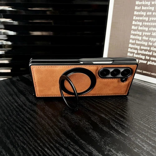 Luxury Leather MagSafe Ring Case – For Samsung Z Fold Series